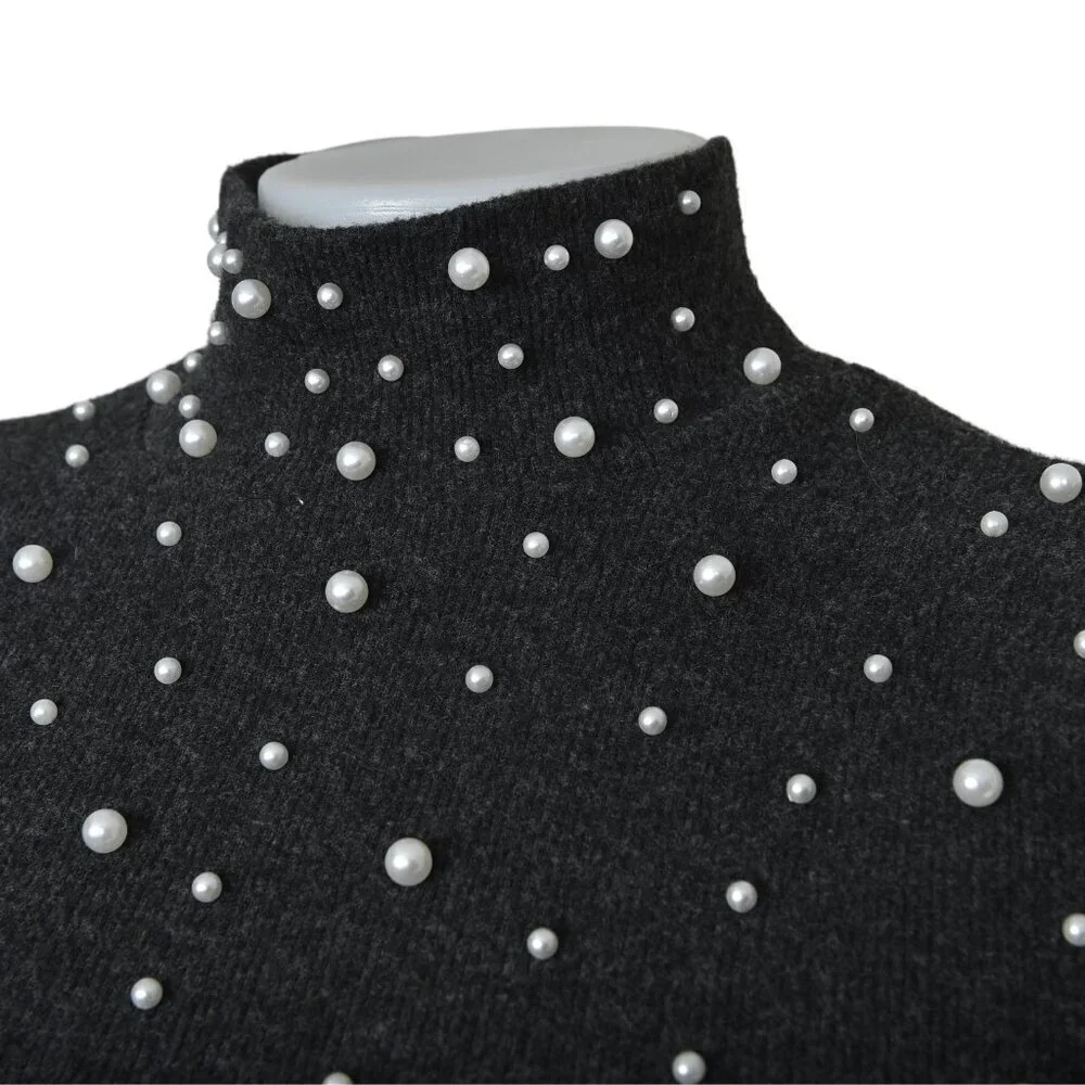 NWT Zara Soft Feel Pearl Sweater Gray Size Medium - Picture 4 of 10